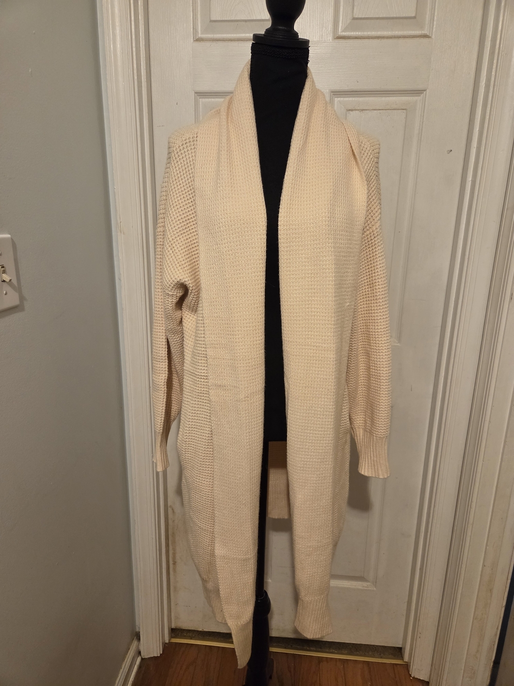 Cream Open-Front Knit Longline Cardigan